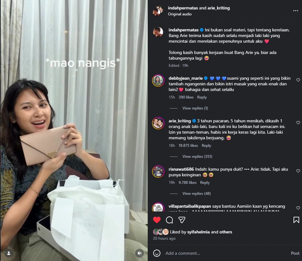 Indah Permatasari Dapat Hadiah Mewah dari sang Suami [Sumber: Instagram]