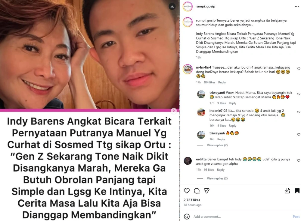 Indy Barends Tanggapi Postingan Anaknya [sumber: Instagram Rumpi Gosip]