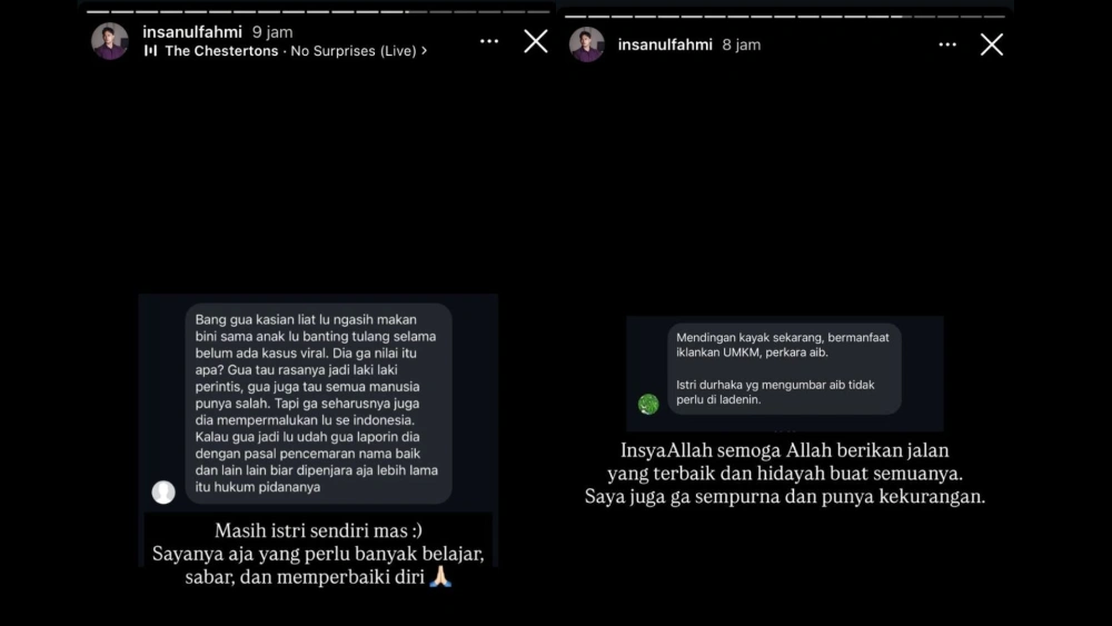 Tanggapan Insanul Fahmi soal komentar netizen yang suruh laporkan Wardatina Mawa. [Instagram]