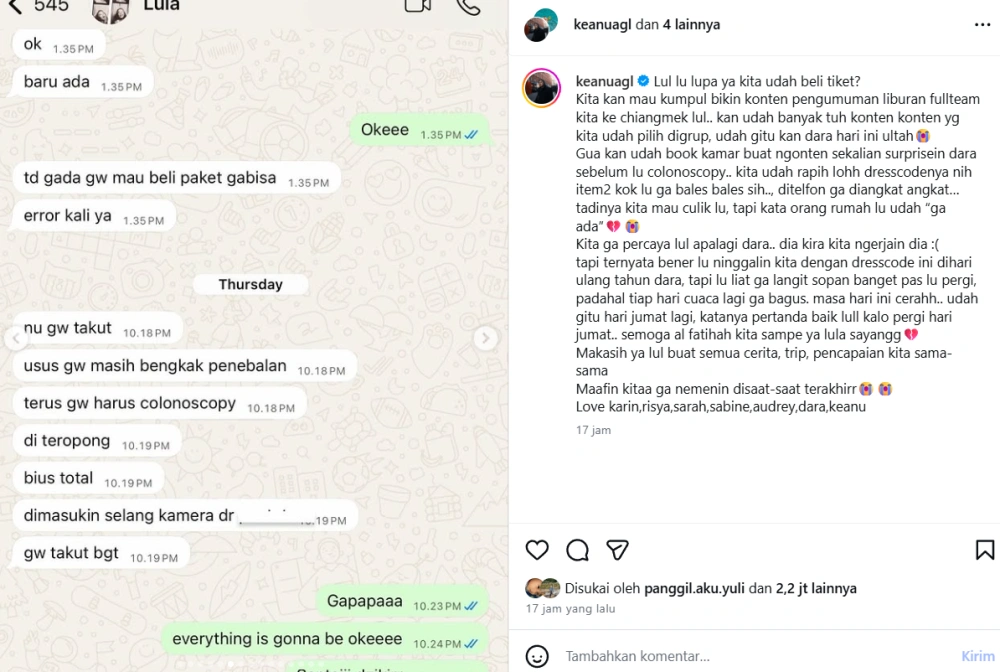 Isi Chat Lula Pada Keanu [sumber: Instagram Keanuagl]