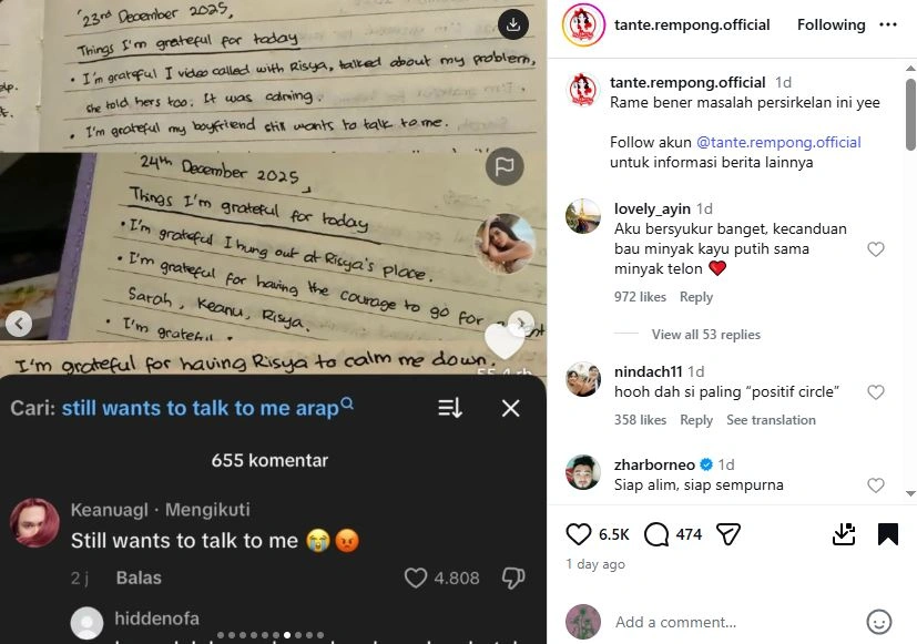 Isi Diary Lula Lahfah [sumber: Instagram Tante Rempong Official]