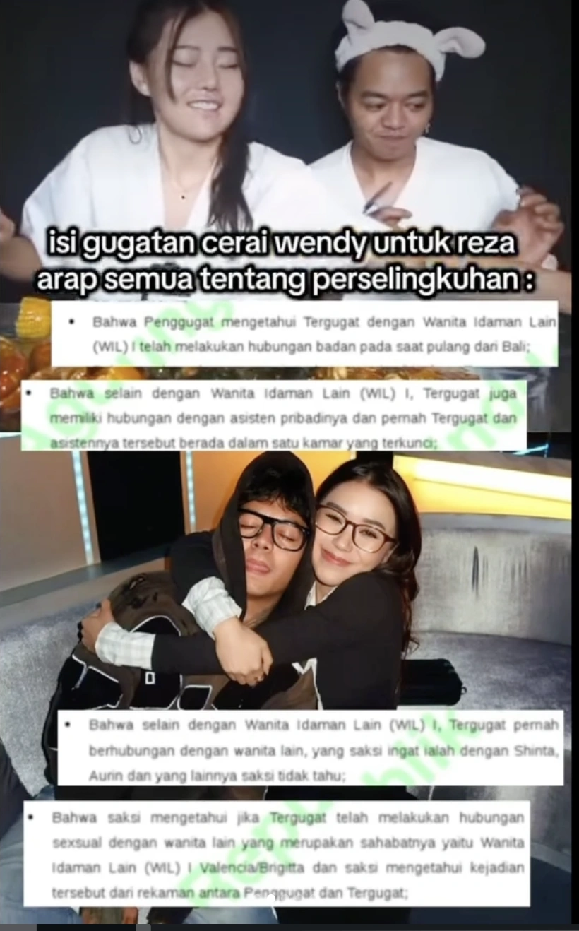 Isi gugatan cerai Wendy Walters terhadap Reza Arap. [Instagram]