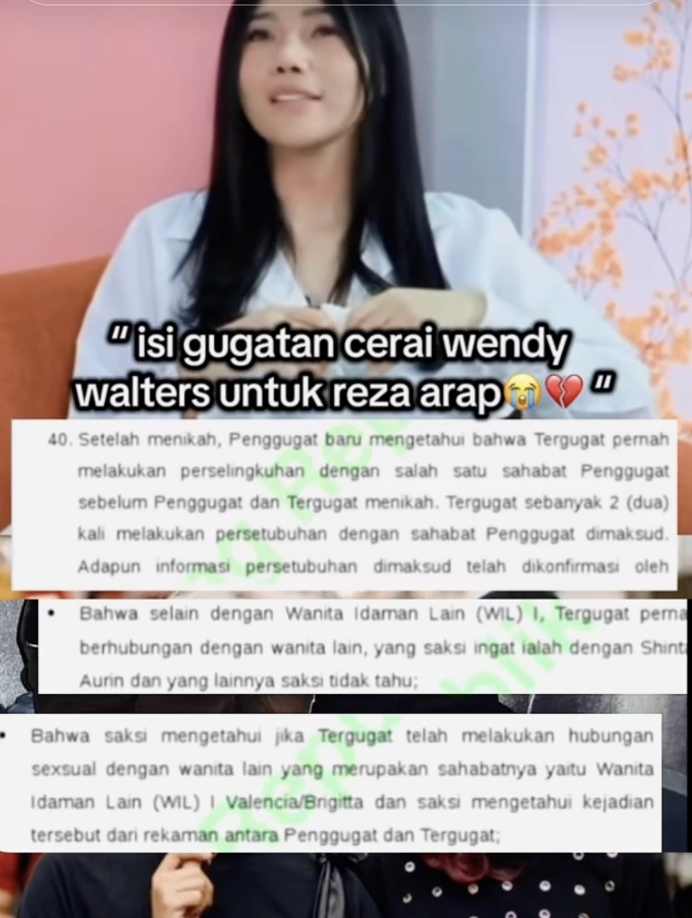 Isi gugatan cerai Wendy Walters terhadap Reza Arap. [Instagram]