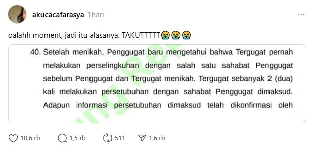 Isi Putusan Cerai Reza Arap Diduga Bocor Di Sosial Media [Sumber: Threads Akucacafarasya]