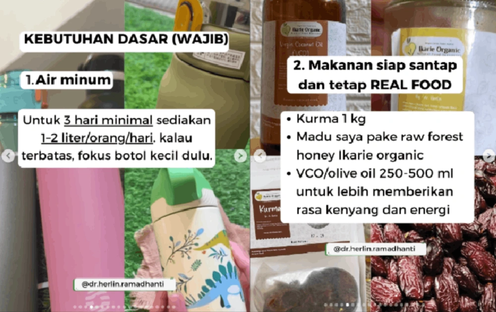 Isi tas darurat untuk menghadapi pemadaman listrik 7 hari. [Instagram/dr Herlin Ramadhanti]