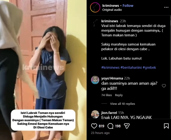Istri Sah Luapkan Emosi Ke Pelakor (Instagram)