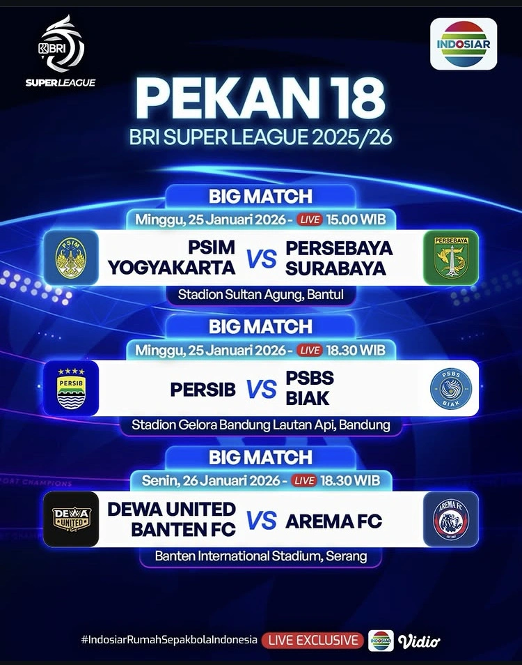 Jadwal Bri Super League Indosiar Pekan 18 [Instagram]