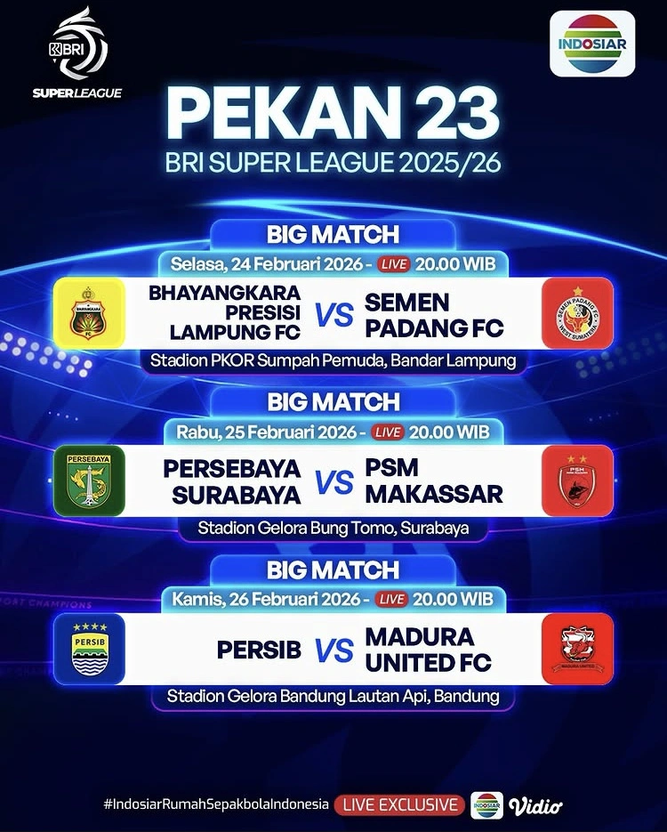 Jadwal BRI Super League Indosiar Pekan Ke 23 [Instagram]