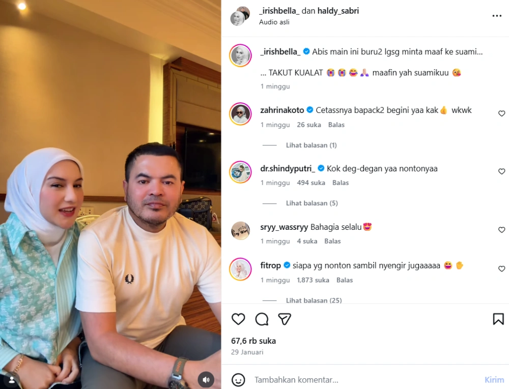 Jawaban Irish Bella Saat Dituding Poroti Harta Haldy Sabri [sumber: Instagram Irishbella]