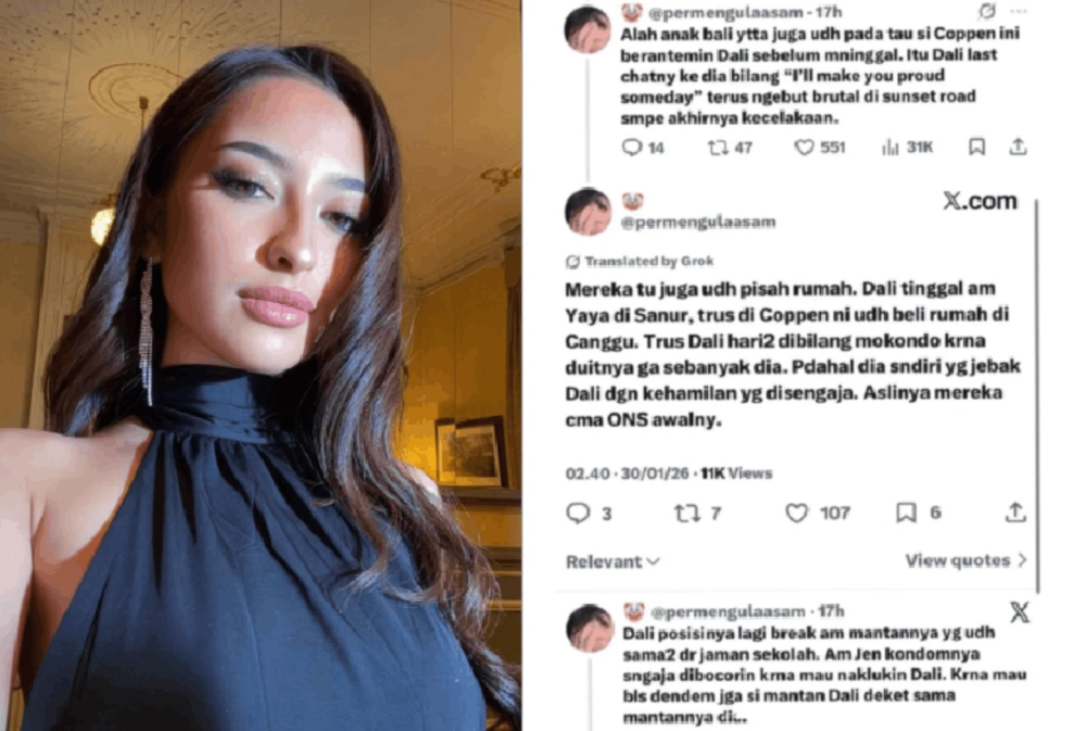 Jennifer Coppen dan unggahan netizen yang menulis hal negatif tentang dirinya. [Threads]