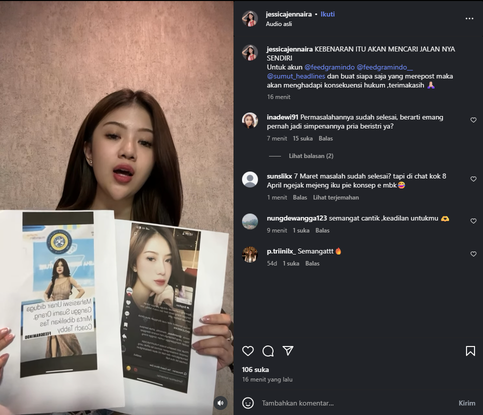 Klarifikasi Jessica Jennaira, mahasiswi UNAIR yang dituding jadi selingkuhan