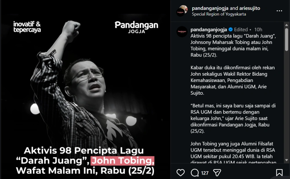 John Tobing Meninggal Dunia [Sumber: Instagram]