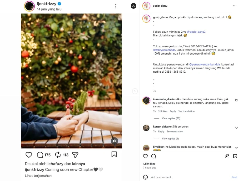 Jonathan Frizzy Kesal Hubungannya Dengan Ririn Dwi Ariyanti Kena Nyinyir Netizen [sumber: Instagram Gosip Danu]