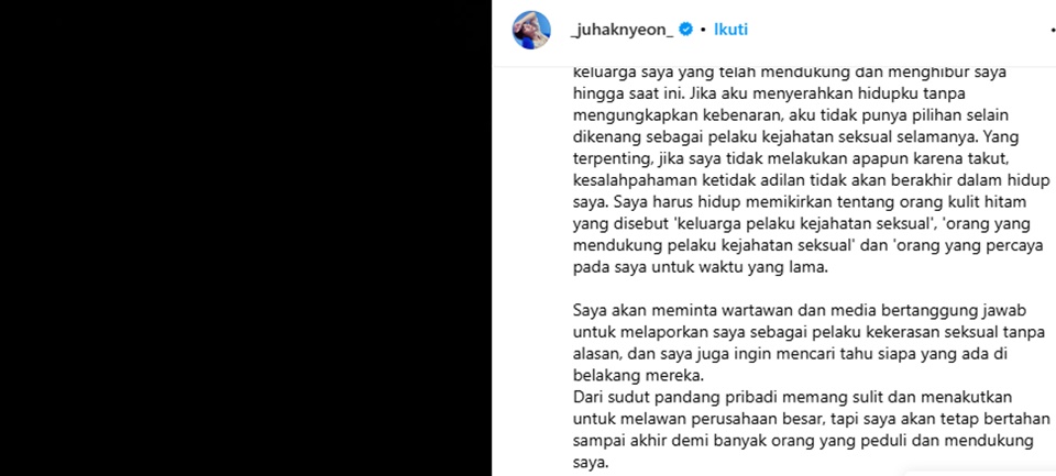 Ju Haknyeon Kembali Tulis Pembelaan Diri Picu Reaksi Panas [Instagram]