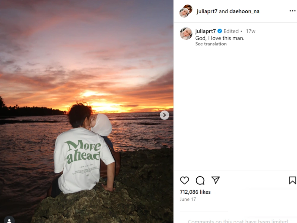 Julia Prastini ke Na Daehoon. (Instagram)