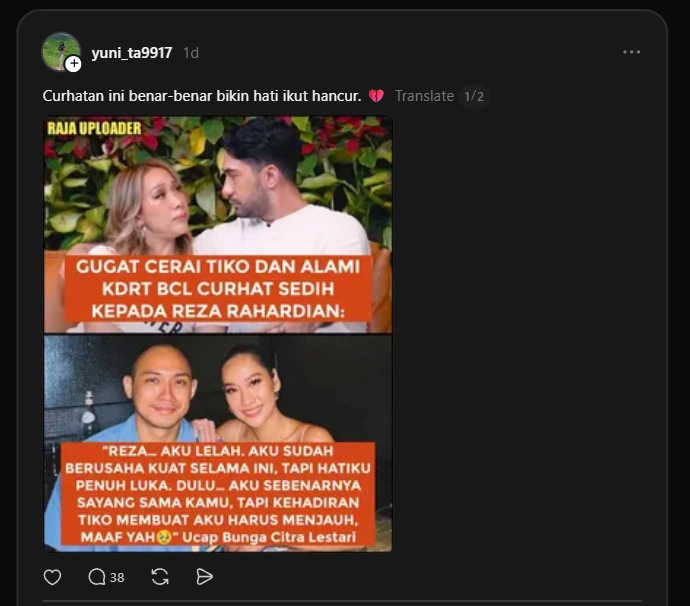 Kabar Bcl Gugat Cerai Tiko [Sumber: Threads]