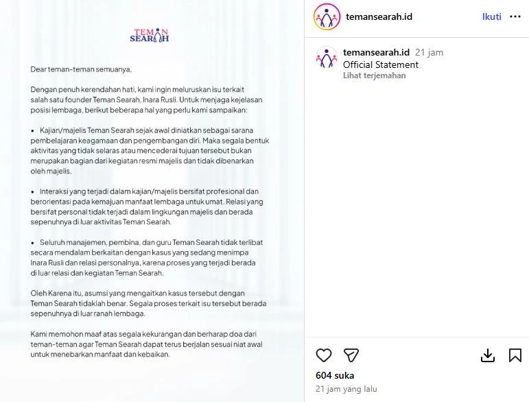 Kajian Teman Searah Klarifikasi Usai Dituding Terlibat Dalam Isu Perselingkuhan Inara Dan Insanul Instagram Temansearah Id