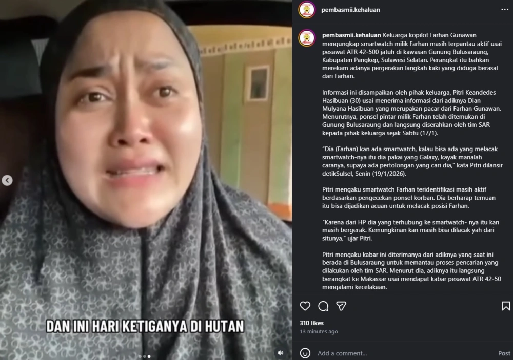 Kakak Dari Kekasih Farhan Gunawan Ungkap Pergerakan Sang Co Pilot Setelah Pesawat Atr 42 500 Jatuh [sumber: Instagram Pembasmii Kehaluan]