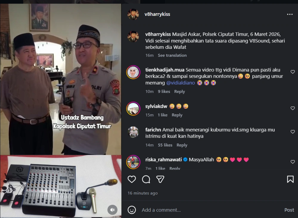 Kapolsek Ciputat Timur Ucap Terima Kasih Atas Hibah Dari Vidi Aldiano [Sumber: Instagram]