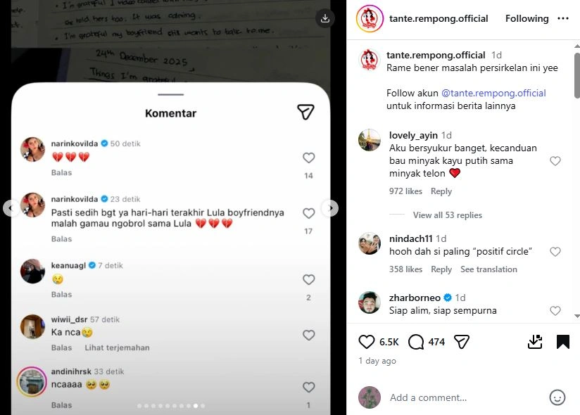 Keanu Agl Soroti Diary Lula Lahfah [sumber: Instagram Tante Rempong Official]