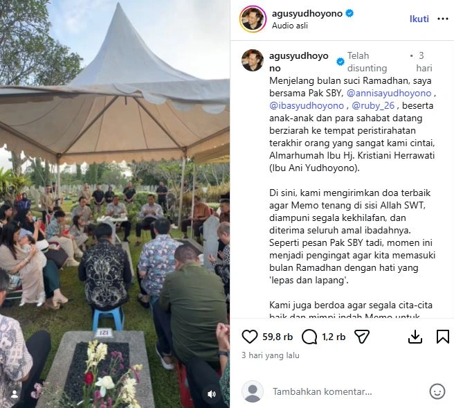 Keluarga Sby Ziarah Ke Makam Ani Yudhoyono [sumber: Instagram Agusyudhoyono]