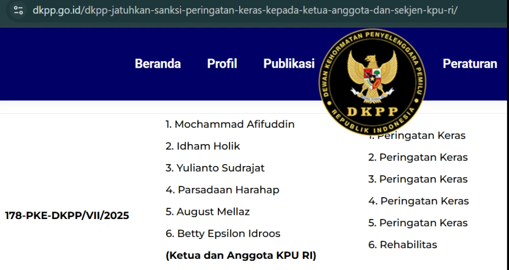 Ketua Dan Anggota Kpu Dapat Teguran Keras Cc Laman Resmi Dkpp