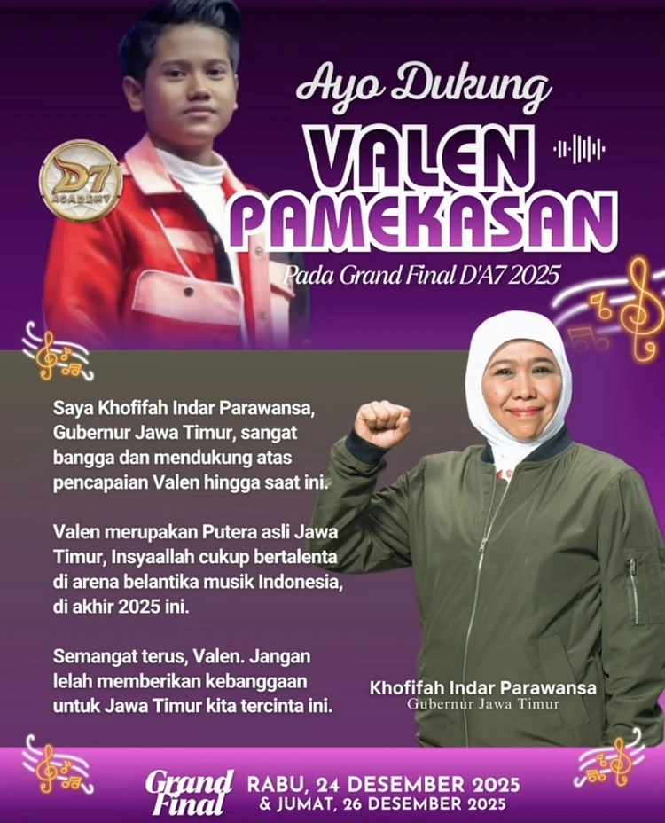Khofifah Indar Parawansa Dukung Valen Agar Menang Da7 Indosiar [Instagram]