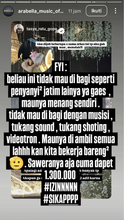 Klarifikasi dari Orkes Arabella. [Instagram]