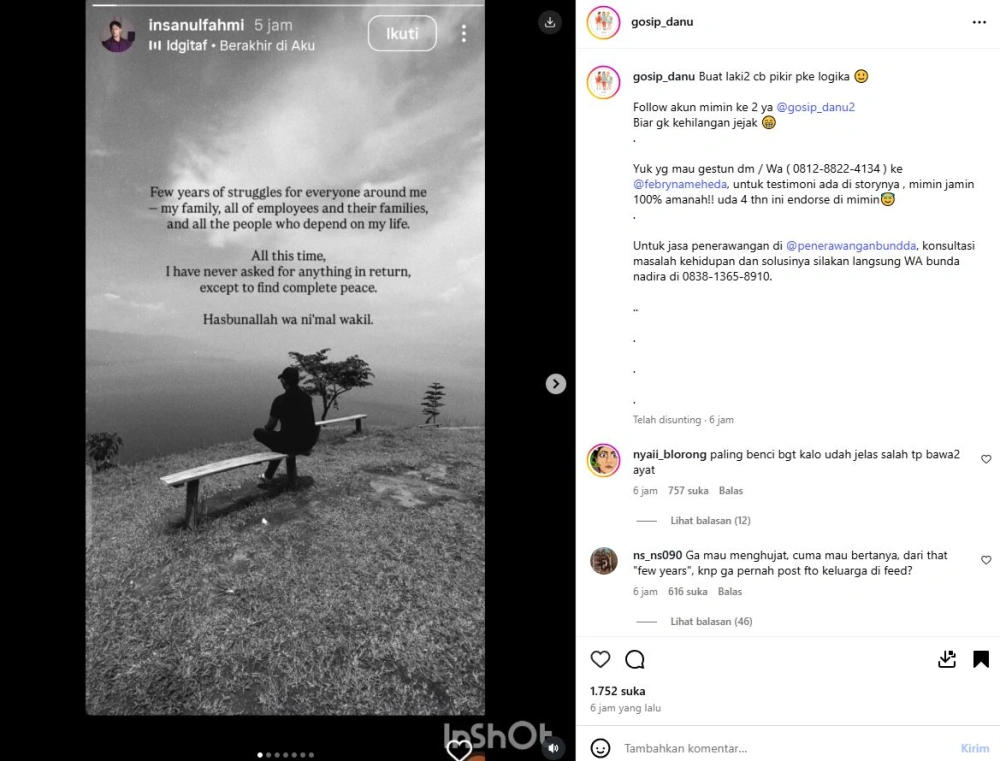Klarifikasi Insanul Fahmi Instagram Gosip Danu