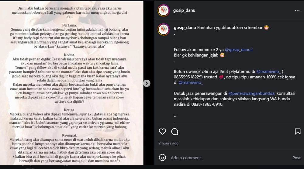 Klarifikasi Jennifer Coppen [Sumber: Instagram]