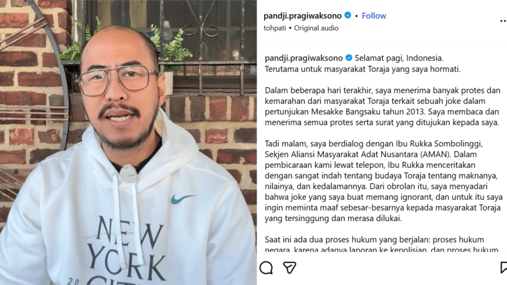 Klarifikasi Pandji Pragiwaksono Kepada Suku Toraja [Instagram]