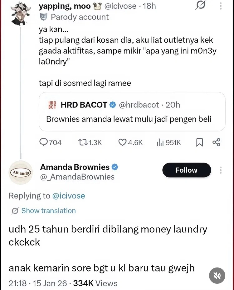 Komen Warganet Yang Sebut Amanda Brownies Lakukan Money Laundry [Instagram]