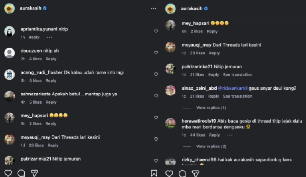 Komentar di postingan Instagram Aura Kasih. [instagram]