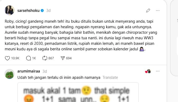 Komentar Sarah Sechan [Sumber: Threads Sarsehshoku]