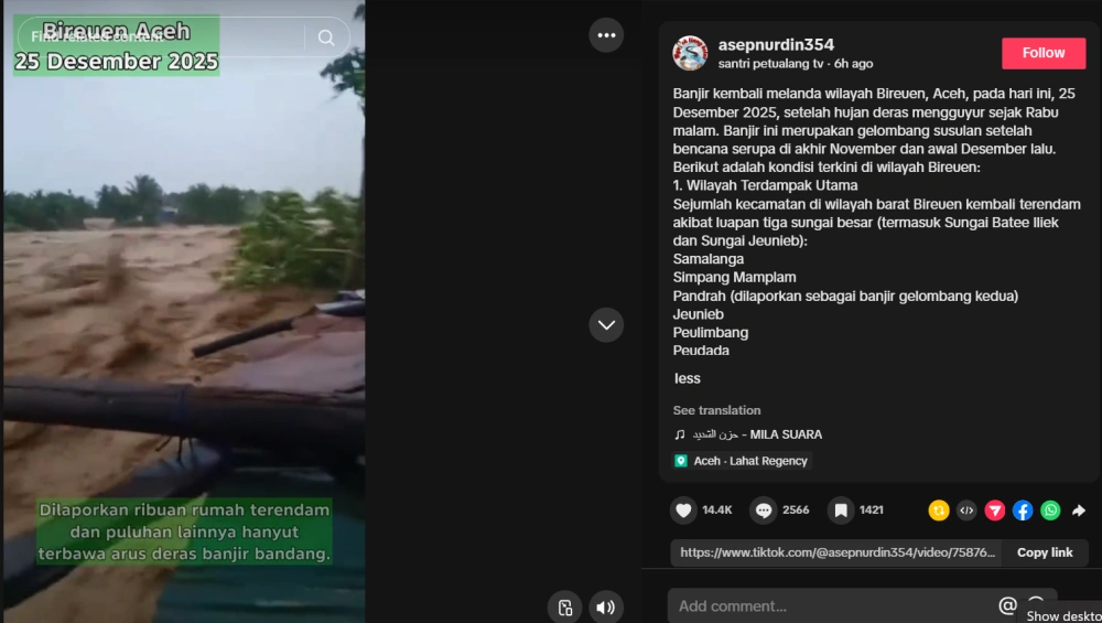 Kondisi Setelah Banjir Susulan Di Aceh [Sumber: Tiktok]