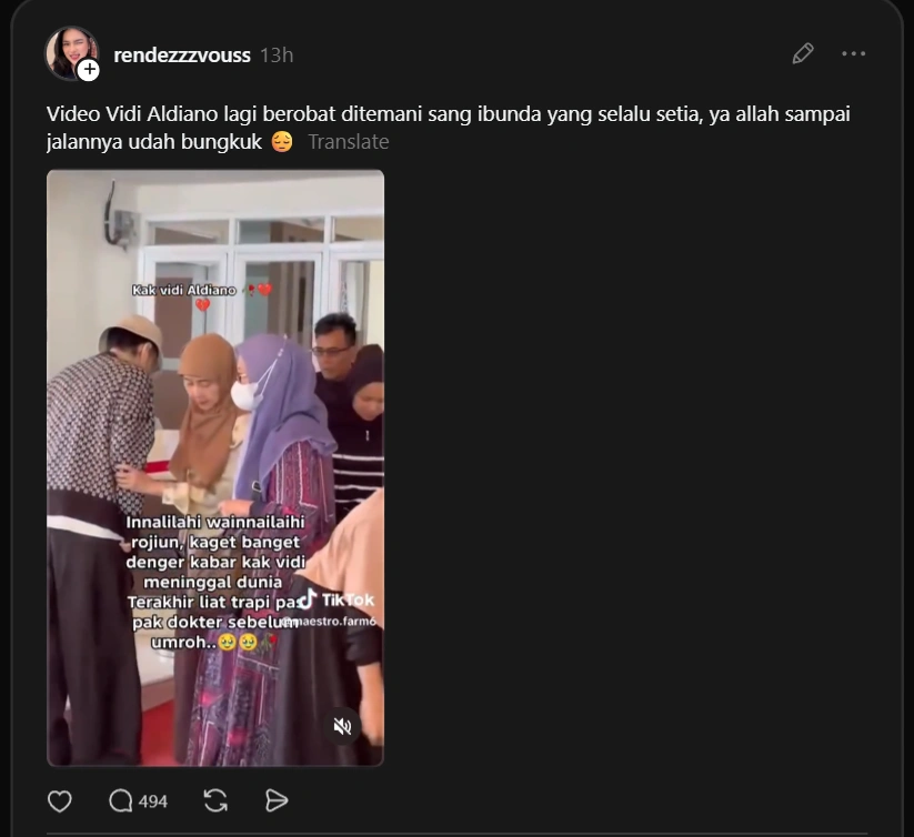 Kondisi Vidi Aldiano Diantar Terapi Sang Ibunda [Sumber: Threads]