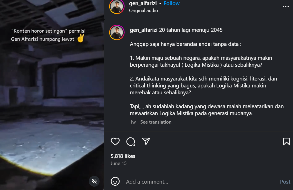 Gen Alfarizi fokus memburu tempat yang dikabarkan berhantu