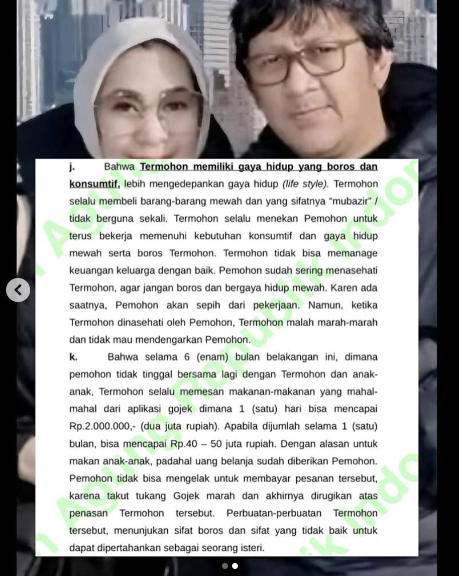 Kutipan Gugatan Andre Taulany Pada Erin. [Instagram]