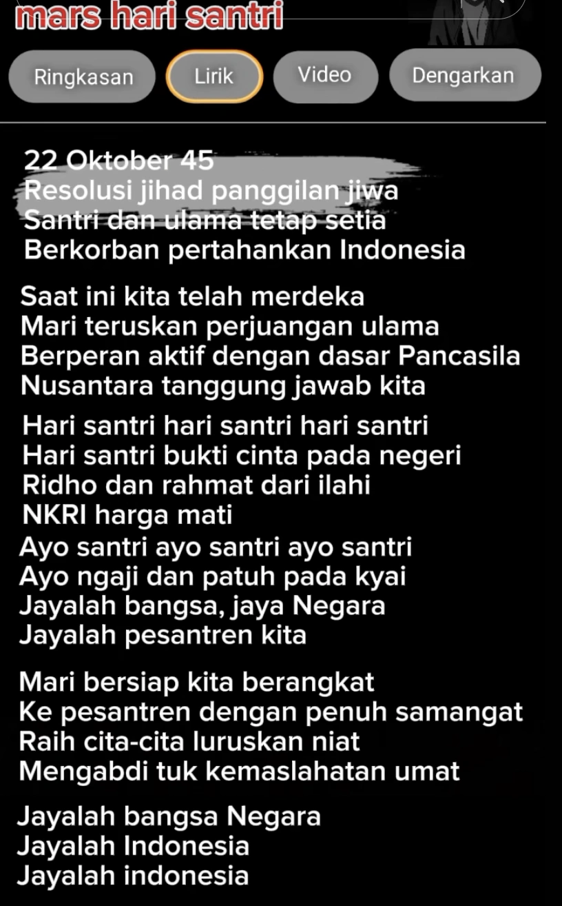 Lirik Lagu Hari Santri. [TikTok]