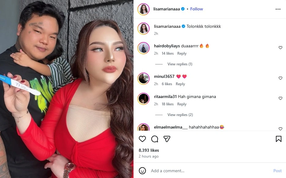 Unggahan Lisa Mariana soal kehamilannya. [Instagram]
