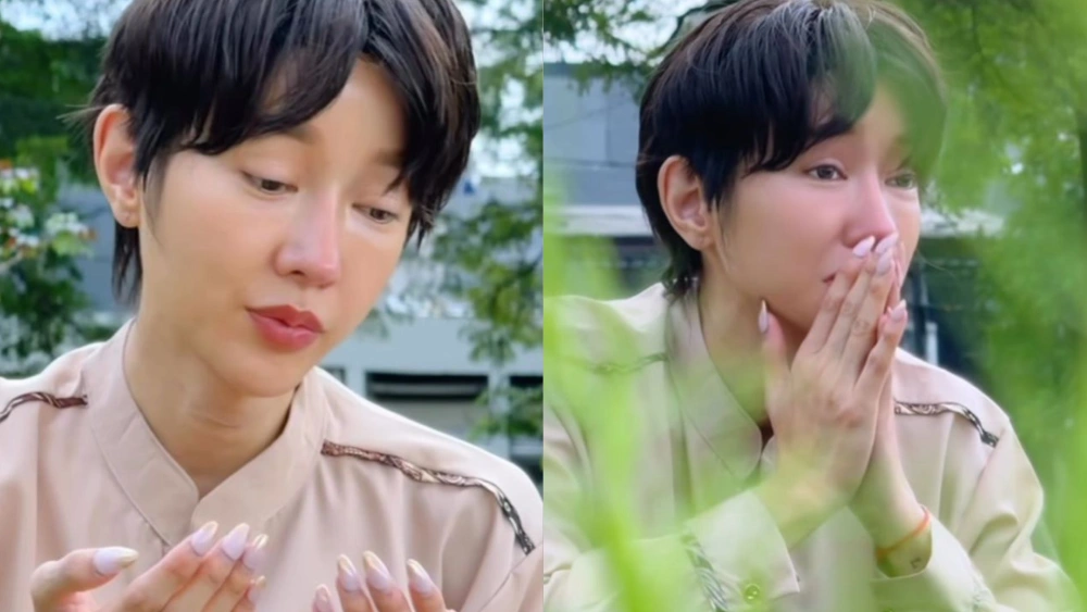 Lucinta Luna tak kuasa menahan tangis saat ziarah ke makam orang tuanya. [Instagram]