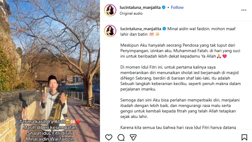 Unggahan Lucinta Luna di momen Lebaran kali ini. [Instagram]