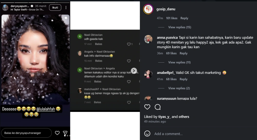 Komentar warganet soal kabar meninggalnya Lula Lahfah. [Instagram]