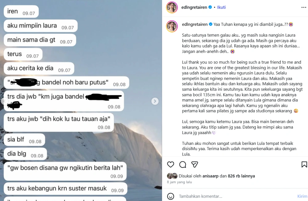 Lula Lahfah Sempat Curhat Mimpi Bertemu Laura Anna [sumber: Instagram Edlngretairen]