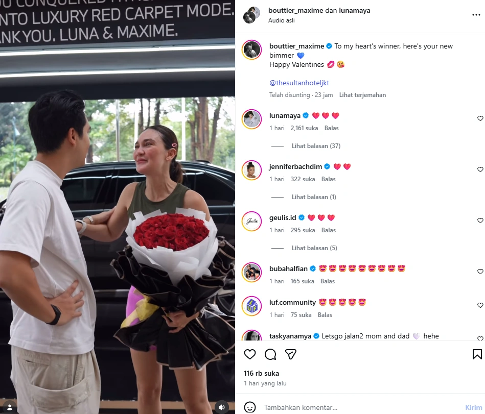 Luna Maya Dapat Kado Mobil Mewah Dari Maxime Bouttier [sumber: Instagram Bouttier Maxime]