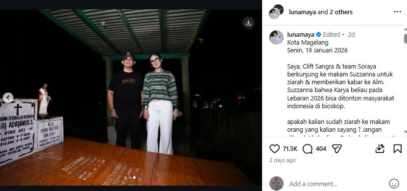 Luna Maya Ziarah Ke Makam Suzzana [sumber: Instagram Lunamaya]