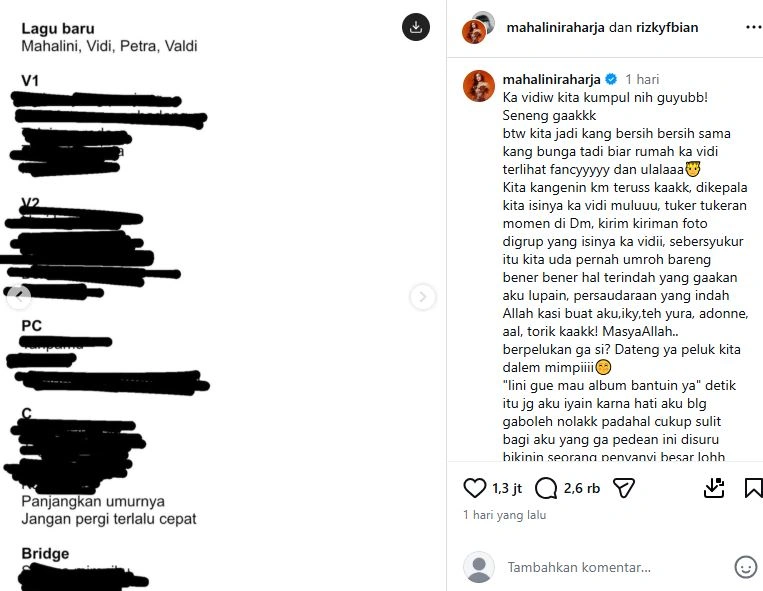 Mahalini Ngaku Pernah Buat Lagu Untuk Vidi Aldiano [sumber: Instagram Mahaliniraharja]