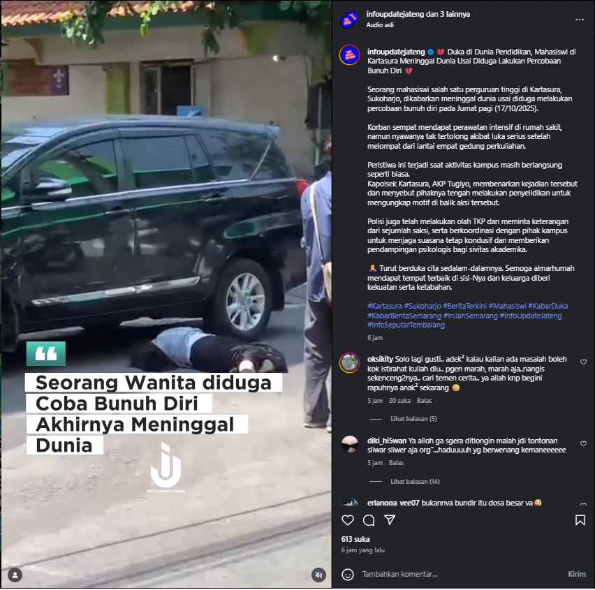 Mahasiswi Uin Solo Lompat Dari Lantai 4 cc: Instagram