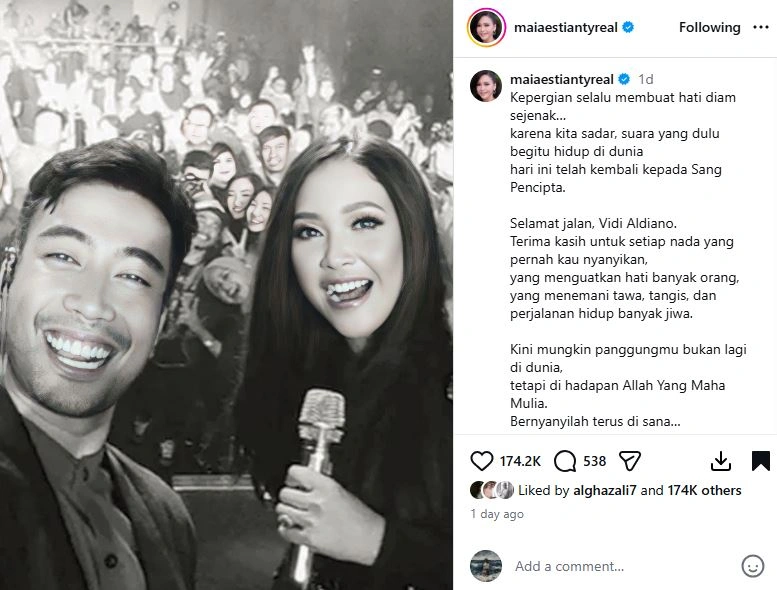 Maia Estianty Berduka Atas Kepergian Vidi Aldiano [sumber: Instagram Maiaestiantyreal]