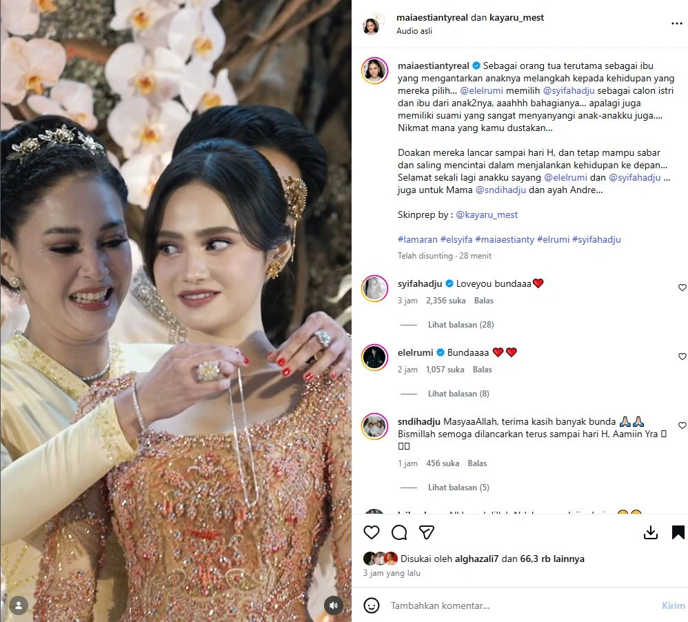 Maia Estianty Beru Ucapan Manis Untuk El Rumi Dan Syifa Hadju [Sumber: Instagram Maiaestiantyreal]